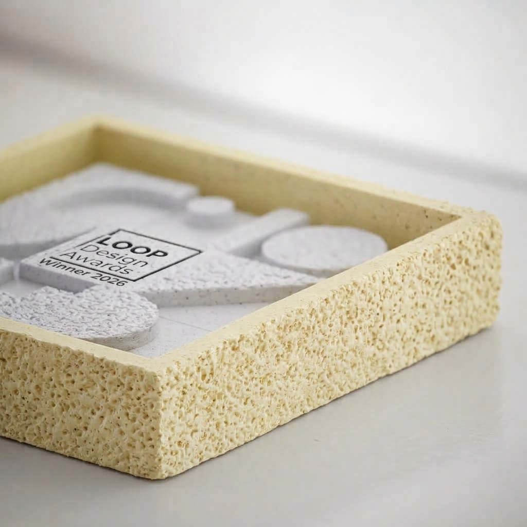 Detail of the LOOP Trophy 2026 stone frame edge